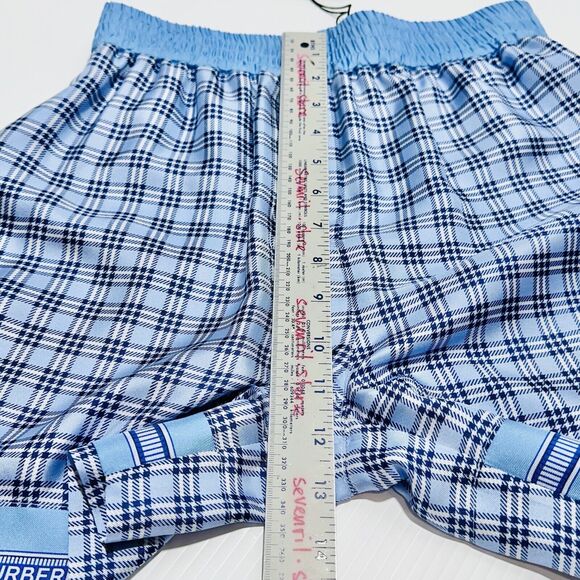 Burberry High Waist Pull On Shorts Blue Check Print 100% Silk Size 2 NWT $820 - Picture 11 of 13
